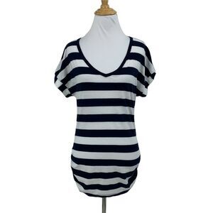 Splendid Pima Cotton Navy Blue White Stripe Shirt Women's Size S Pinch Shirttail